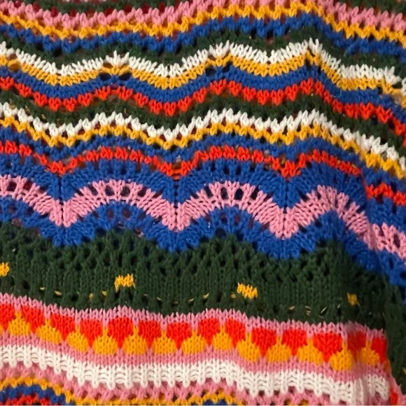 XL Women’s Crochet Sweater Boho Festival Colorful Hand Knit Flare Sleeve - Picture 3 of 5